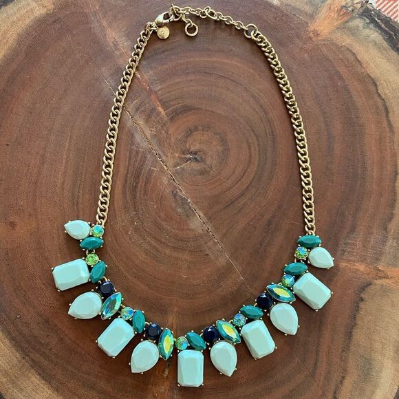 J. crew gold and green gem statement collar necklace‎ - Picture 1 of 4